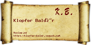 Klopfer Balár névjegykártya